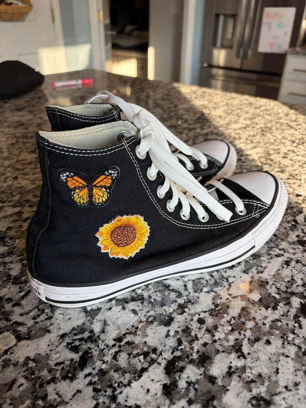 Custom Embroidered Converse Chuck Taylor High Tops with Sunflower and Butterfly
